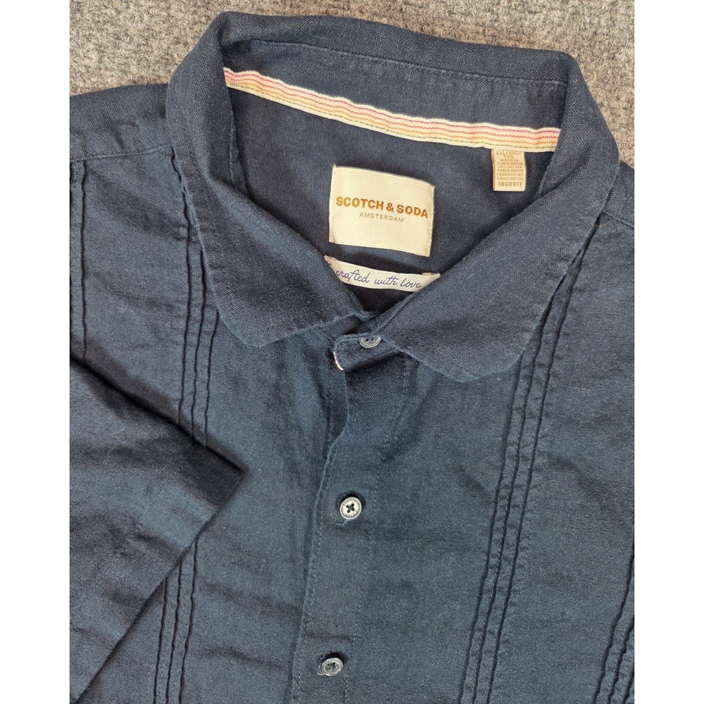 Scotch & Soda Linen Blend Shirt Mens XXL Navy Short Sleeve